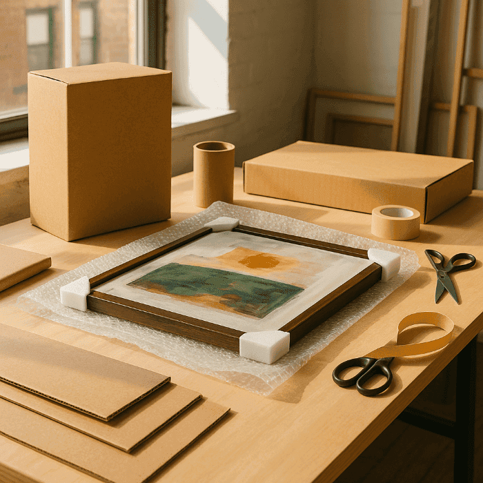 Artwork prepared for careful packing and shipping